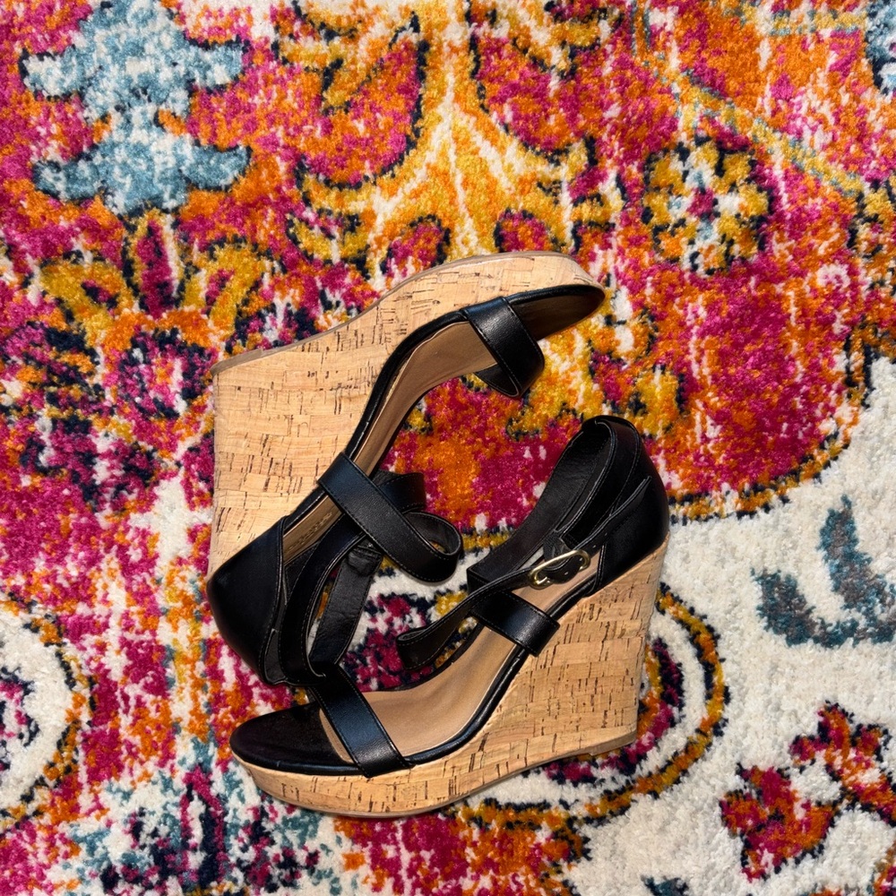 Charlotte Russe Black and Tan Wedge Sandals